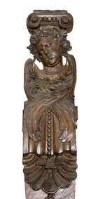 
	
		A pair of Continental carved figural oak pilasters, 19th century, with angel heads with...