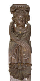 
	
		A pair of Continental carved figural oak pilasters, 19th century, with angel heads with...