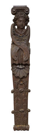 
	
		A pair of Continental carved figural oak pilasters, 19th century, with angel heads with...
