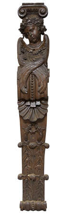 
	
		A pair of Continental carved figural oak pilasters, 19th century, with angel heads with...