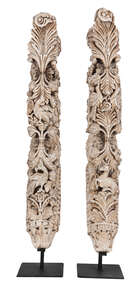 
	
		Two Yali carved wood architectural brackets, South India, 19th century, carved in the...