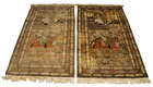 A pair of Persian Kashan silk pictorial rugs, late 19th/early 20th century, woven with nobleman...