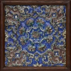 A square moulded pottery tile, Qajar Iran, 19th century, 
The polychrome painted decoration...