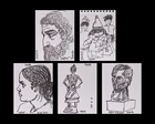 Jogen Chowdhury, (Indian b. 1939-),Five ink studies: Bearded man (Toronto); Standing woman; Head...