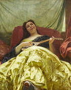 
	
		Louis Emile Pinel de Grandchamp, 
		French 1831-1894- 
		The mandolin player; 
		oil...