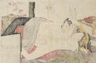 
	
		Hokusai School, Japanese c.1820s, seven shunga prints depicting various amorous couples,...