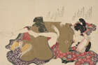 
	
		Hokusai School, Japanese c.1820s, seven shunga prints depicting various amorous couples,...