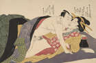 
	
		Hokusai School, Japanese c.1820s, seven shunga prints depicting various amorous couples,...