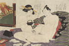 
	
		Hokusai School, Japanese c.1820s, seven shunga prints depicting various amorous couples,...
