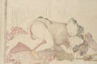 
	
		Hokusai School, Japanese c.1820s, seven shunga prints depicting various amorous couples,...