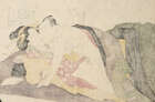 
	
		Hokusai School, Japanese c.1820s, seven shunga prints depicting various amorous couples,...