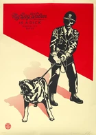 Shepard Fairey, American, b.1970 and Franciso II Reyes- My dog walker is a dick, 2021; two...