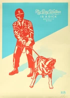 Shepard Fairey, American, b.1970 and Franciso II Reyes- My dog walker is a dick, 2021; two...