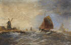 
	
		Follower of Abraham Hulk Snr, 
		Dutch 1813-1897- 
		 
		Coastal seascapes in stormy...