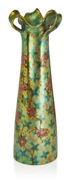 
	
		 Zsolnay (Hungarian), an Art Nouveau Eosin glazed three handled vase, the form designed...