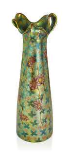 
	
		 Zsolnay (Hungarian), an Art Nouveau Eosin glazed three handled vase, the form designed...