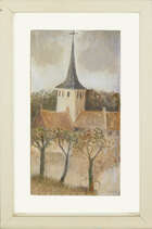 
	
		Tessa Newcomb, 
		British b.1955- 
		
		French Village, 2005;
		 
		oil on board,...