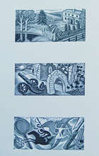 Eric Ravilious, British 1903-1942, Three Vignettes for Thrice Welcome, 1935; each wood engraving on...