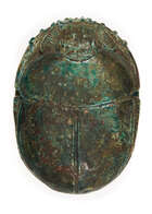 
	
		An Egyptian revival ware green-glazed stone scarab, 19th century, inscribed with 10 lines...
