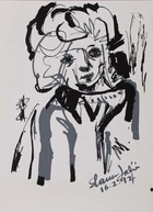 Shanu Lahiri (Indian 1928 - 1913), 
Two studies of heads;
Ink on paper card, both signed and...