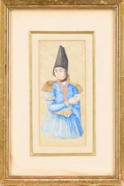 A three quarter portrait of a Qajar prince, Qajar Iran, 19th century, 
Transparent pigments...