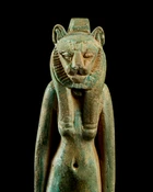 A large Egyptian blue-green faience amulet of the lioness-headed goddess Sekhmet, Third...