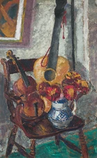 Archibald Ziegler, British 1903-1971 - Still life with a guitar and violin; oil on board,...
