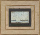 
	
		Auguste Jean Gaudin, 
		French 1914-1992-
		 
		Shipping in a harbour;  
		 
		oil...