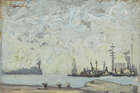 
	
		Auguste Jean Gaudin, 
		French 1914-1992-
		 
		Shipping in a harbour;  
		 
		oil...