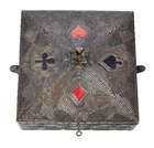 
	
		A cold-painted bronze card box, possibly American
		First quarter 20th Century
		Bronze...