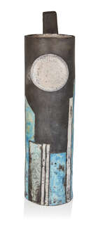 
	
		Designer unknown, 
		 
		Studio pottery tall cylindrical vessel with applied disc,...