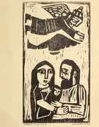 Narayan Badri (Indian 1929-2013), 
Three woodcuts on card;
Homage to Birth; Untitled, man and...