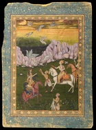 A detached illustrated album folio : Chand Bibi hawking, Murshidabad, provincial Mughal, circa...