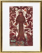 Cyril Edward Power, British 1872-1951, St. Francis, c.1937; linocut in colours on buff oriental...