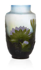 
	
		Gallé (French), a mould-blown triple overlay Water Lily vase 
		c.1925, relief...