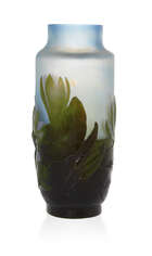 
	
		Gallé (French), a mould-blown triple overlay Water Lily vase 
		c.1925, relief...