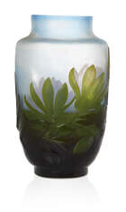 
	
		Gallé (French), a mould-blown triple overlay Water Lily vase 
		c.1925, relief...