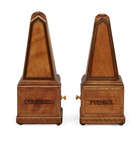 
	
		An unusual pair of George III small satinwood obelisk spice boxes, Compasto and Fuimus,...