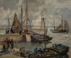 
	
		Paul Morchain, 
		French 1876-1939 - 
		 
		Thonniers au quai - Matin, Douarnenez;...