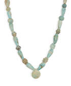 
	
		Seven strings of hardstone, glass, calcite and glazed faience beads
		Circa 1st...