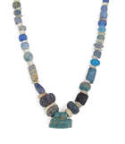 
	
		Seven strings of hardstone, glass, calcite and glazed faience beads
		Circa 1st...