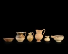 Six ancient pottery vessels, circa 7th-2nd Century B.C., including a fragmentary Corinthian...