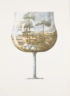 Bengt Bockman, Swedish, 1937-2014
A wine glass with landscape inside, a wine barrel, a wine...