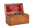 
	
		A large George III satinwood oblong tea caddy, silver swing handle and mounts, Joseph...