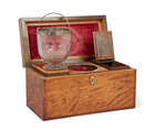 
	
		A large George III satinwood oblong tea caddy, silver swing handle and mounts, Joseph...