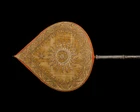 An embroidered yellow and purple velvet drop shaped fan, Mewar, Rajasthan, North India, 19th...