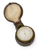 
	
		A brass cased compensated aneroid pocket barometer with compass verso, by Cox, Davenport...