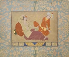 TO BE SOLD WITH NO RESERVE
Two Safavid youths at ease, Revival style, 
Opaque pigments...