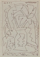 Jogen Chowdhury, (Indian b.1939-)
Still Life, 1996;
ink on paper with 'Indian Letter Card' to the...