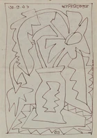 Jogen Chowdhury, (Indian b.1939-)
Still Life, 1996;
ink on paper with 'Indian Letter Card' to the...